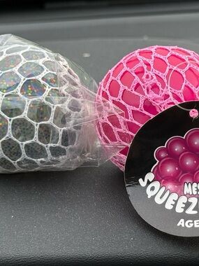 Mesh Squeeze Stress Ball Duo - Pink & Holographic Silver